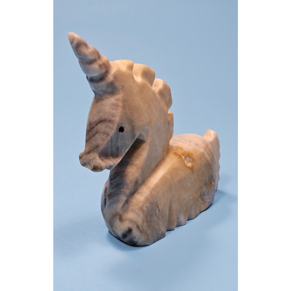 Vintage Hand Carved Stone Unicorn Figurine Marbled Soapstone Alabaster Onyx 3.5”